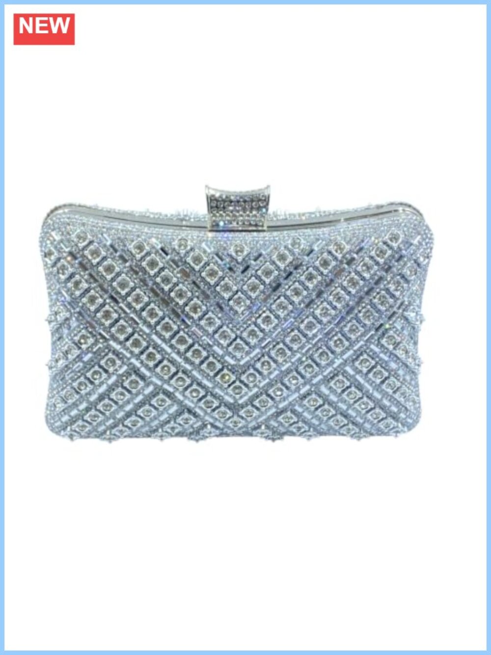 Silver Clutch Purse Rhinestone Crystal Chain Handle Sparkly Prom Evening Bag